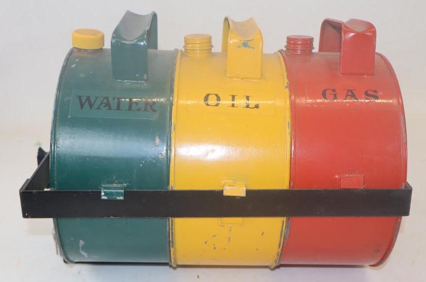 1920's Gas, Oil And Water 1 Gallon Automobile Running Board Mounted Can Rack (1 of 3)