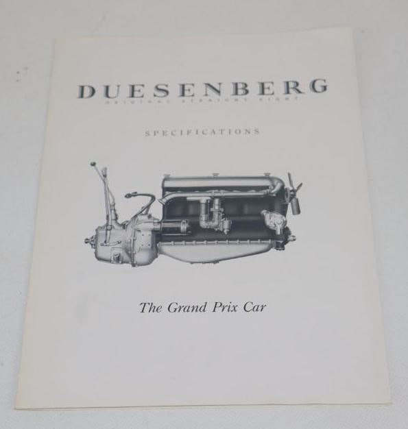 Duesenberg Original Straight 8 Specifications "The Grand Prix Car" Dealership Advertising Brochure (1 of 3)
