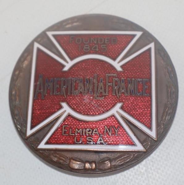 1919 - 1927 American LaFrance Elmira, NY Radiator Emblem Badge: 3" x 3", cloisonne