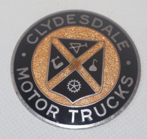1934-1938 Clydesdale Motor Trucks Radiator Emblem Badge: 2.25" diameter, cloisonne