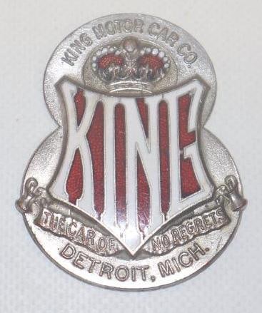 1917 - 1921 King The Car of No Regrets Detroit MI Radiator Emblem Badge: 2.5" x 2", cloisonne