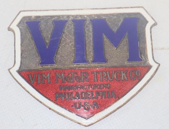 1918-1923 VIM Mfg. Philadelphia Radiator Emblem Badge: 2.75" x 3", cloisonne