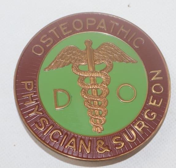 Osteopath Physician Surgeon Emblem Badge: 3.5" diameter, cloisonne