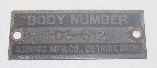 Briggs MFG. Co. Automobile Coach Builder Body Identification tag: 2.50" x 1"