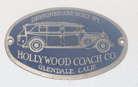 Hollywood Coach Co. Glen Dale California Automobile Coach Builder Identification Tag: 2.50" x 1.50"