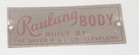 The Baker R & L Co. Automobile Coach Builder Body Identification Tag: 2" x .75"