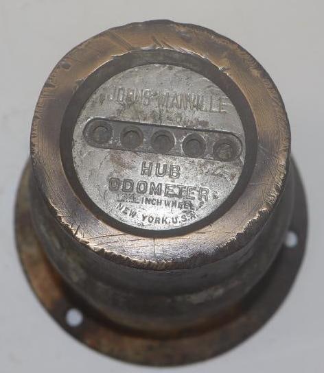 Johns - Manville Hub Odometer Brass Bolt On Commercial Mile Counter Hubcap: 6" diameter missing site glass