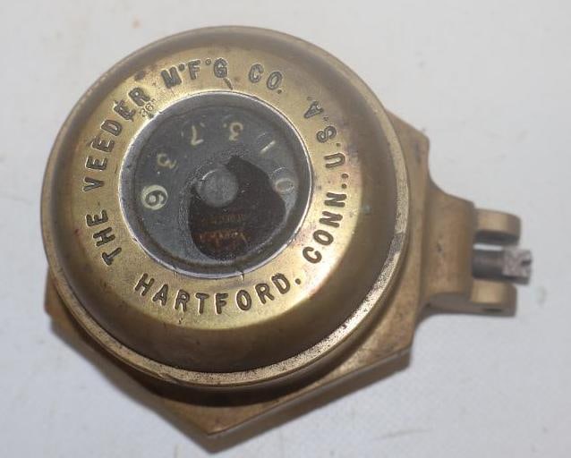 The Veeder MFG Co. Brass Threaded Commercial Mile Counter Hubcap: 4" x 3"
