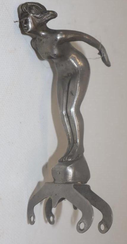 1920's Nude Diving Female Automobile Radiator Cap Hood Ornament Mascot By Art Metal Works: 2.50" x 2.75" x 5.25"