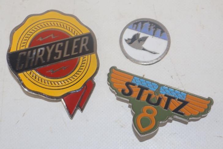 Group of 3 Stutz, Chrysler And Wills Sainte Claire Reproduction Automobile  Radiator Emblems (1 of 2)