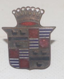 1930's Cadillac Cloisonne Automobile Hubcap Emblem Badge: 1" x 1.25"
