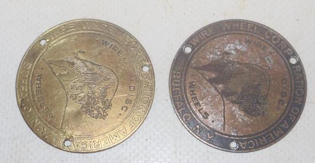 Group of 2 Buffalo Wire Wheel Corp Automobile Hubcap Center Badges (1 of 2)