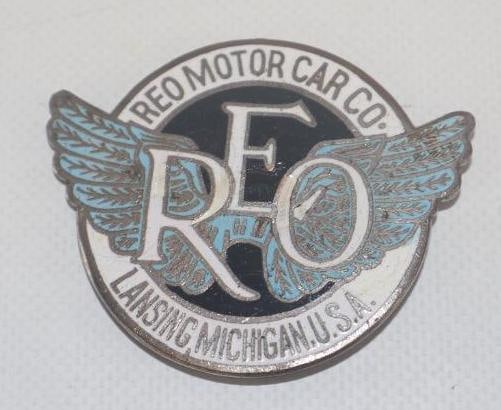 1920 - 1926 REO Lansing MI Radiator Emblem Badge: 2.5" x 2", cloisonne