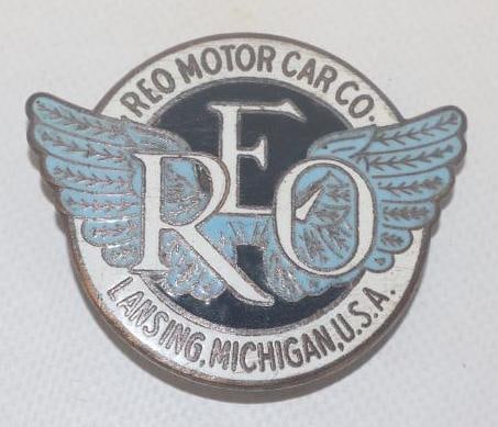 1920 - 1926 REO Lansing MI Radiator Emblem Badge: 2.5" x 2", cloisonne