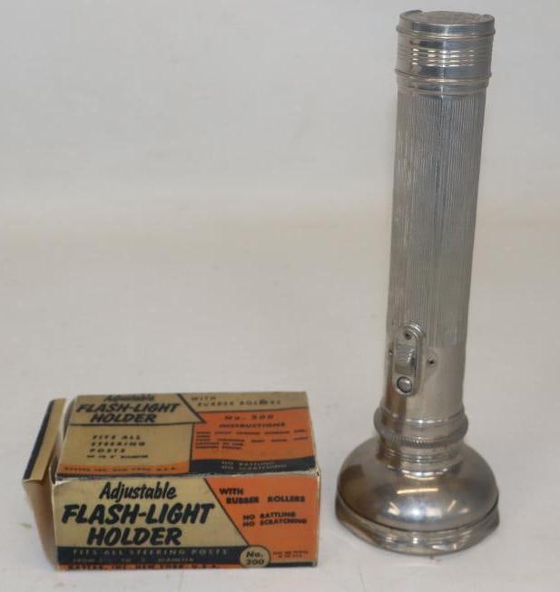 Group of 2 1940's /50's Adjustable Flash-light Holder Fits All Steering Posts In Original Box And (1 of 3)