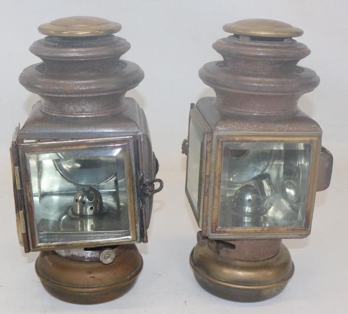 Pair of Early Automobile Brass And Steel Jeweled Side Light (1 of 3)
