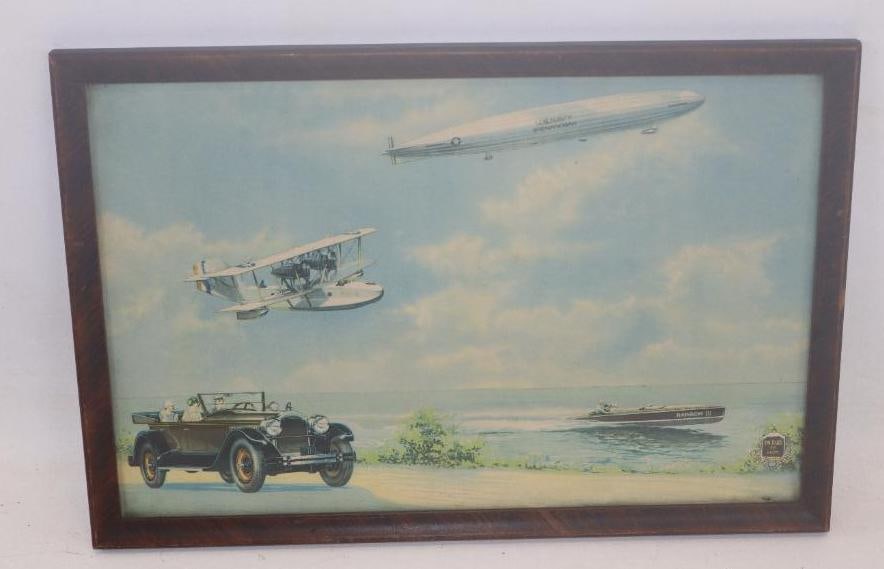 1930's Packard 6 and 8 Automobile, Bi-plane, Speed Boat and US Navy Shenandoah Blimp Zeppelin Framed (1 of 2)