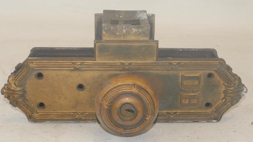 Dodge Brothers Brass Embossed Door Knob and Back Plates (1 of 4)