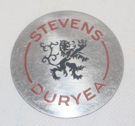 NOS 1920-1927 Stevens Duryea Wheel Hub Emblem: 2.25" diameter, cloisonne, from ex-employee Estate