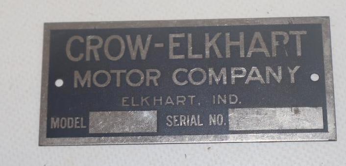NOS Unused Crow-Elkhart Data Plate: 3.5" x 1.5"