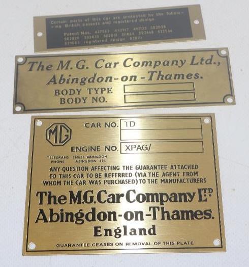 Group of 3 M.G. Car Company LTD Brass Serial/Body Identification Tags (1 of 2)