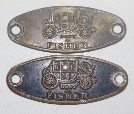 Group of 2 Brass Body By Fisher Automobile Coach Builder Body Identification Tags: 2.50" x 1" each