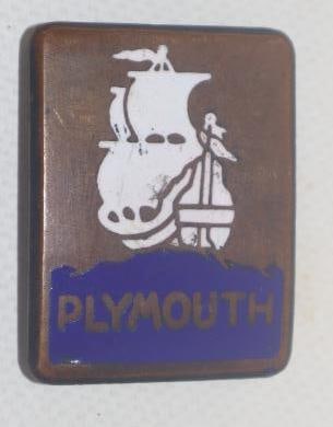 1928 Plymouth Radiator Emblem Badge: 1.25" x 1.5", cloisonne