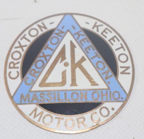 Croxton-Keeton Massillon OH Reproduction Radiator Emblem Badge: 2.25" diameter, cloisonne
