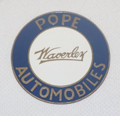 Pope-Waverly Reproduction Radiator Emblem Badge: 2.25" diameter, cloisonne