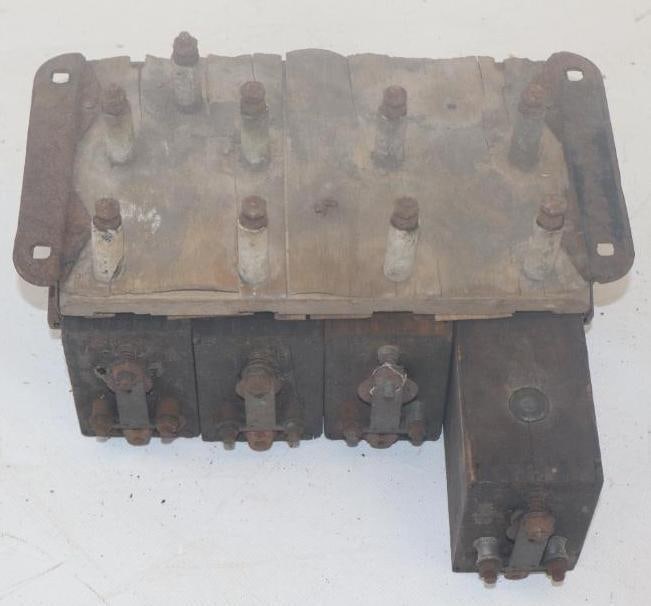 Early Automobile Coil Boxes with Spark Plugs (1 of 4)