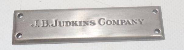 J.B. Judkins Company Automobile Coach Builder Identification Tag (1 of 2)