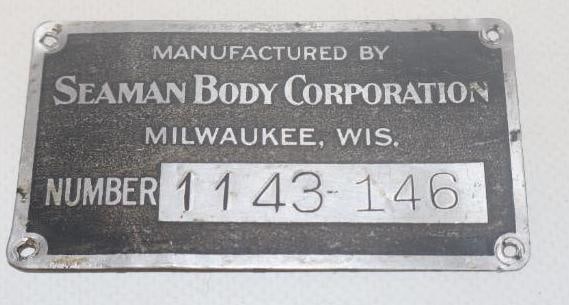 Seaman Body Corporation Automobile Coach Builder Identification tag: 3.25" x 1.75"
