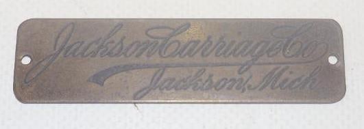 Jackson Carriage Co. Brass Coach Builder Body Identification Tag (1 of 2)