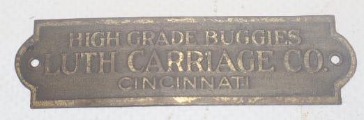 High Grade Buggies Luth Carriage Co. Brass Coach Builder Body Identification Tag (1 of 2)