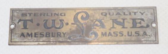 Sterling Quality T.W. Lane Brass Coach Builder Body Identification Tag: 2.75" x .75"