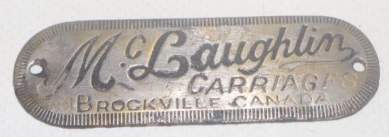 McLaughlin Carriages Brockvilee Canada Coach Builder Body Identification Tag: 2.75" x .75"