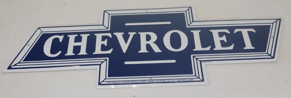 Officially Licenses Chevrolet Bow Tie Embossed Single Sided Sign: 24" x 8.50" this sign is a reproduction