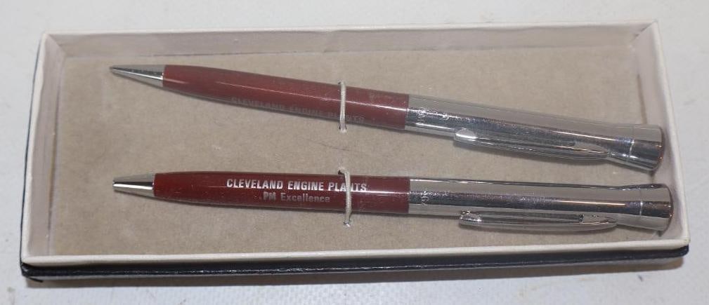 Pair of Garland Ford Cleveland Engine Plant Pens In Original Gift Box: 6" x 2.25" x 1"