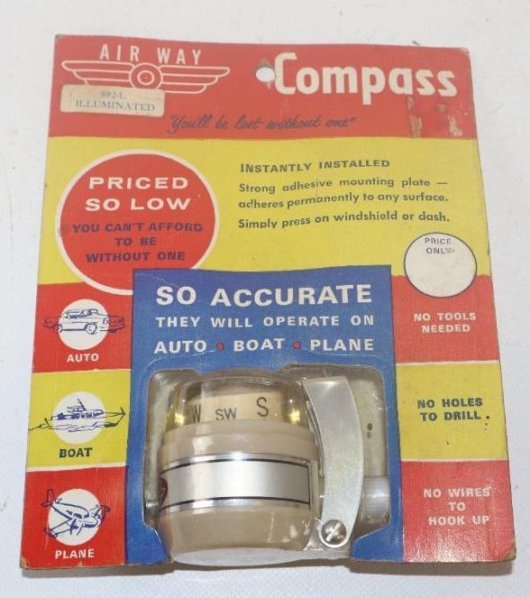 1960's Air Way Automobile /Boat/ Airplane Compass In Original Packaging (1 of 2)