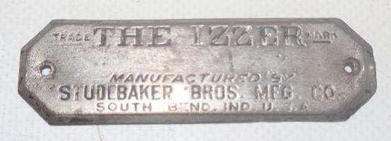 The Izzer MFG. Studebaker Brothers Coach Builder Body Identification Tag: 2.75" x.75"