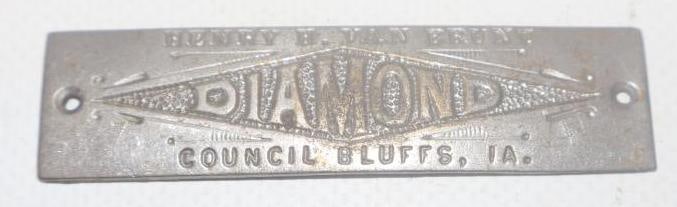 Embossed Diamond Henry H. Van Brunt Coach Builder Body Identification Tag: 2.50" x .75"
