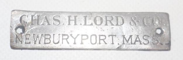 Chas. H. Lord & Co. Coach Builder Body Identification Tag: 2.25" x .75"