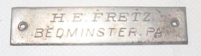 H.E. Fretz Coach Builder Body Identification Tag: 2.75" x .50"
