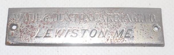 Wade & Dunton Carriage Co. Coach Builder Body Identification Tag: 2.75" x .75"
