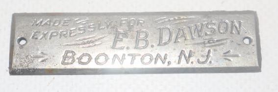 Made Expressly For E. B. Dawson Coach Builder Body Identification Tag: 2.50" x .50"
