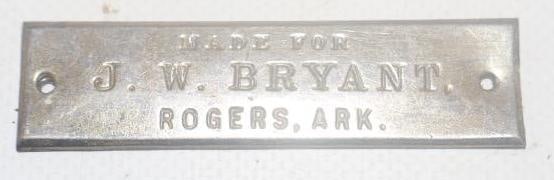 J.W. Bryant Coach Builder Body Identification Tag: 2.50" x .75"