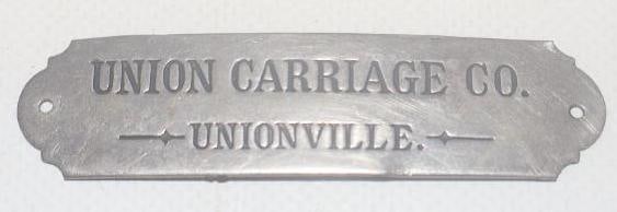 Union Carriage Co. Coach Builder Body Identification Tag: 3" x .75"
