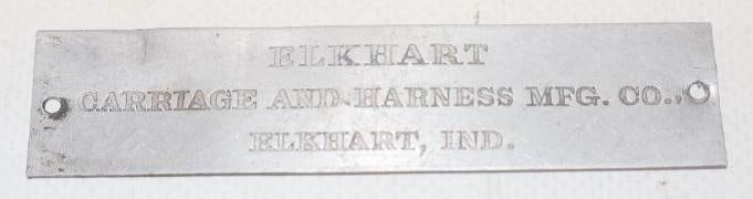 Elkhart Carriage And Harness MFG. Co. Coach Builder Body Identification Tag: 3.50" x .75"