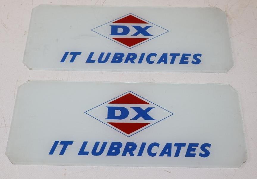 Pair of DX It Lubricates Gas Pump Ad Glasses: 12.75" x 5" each