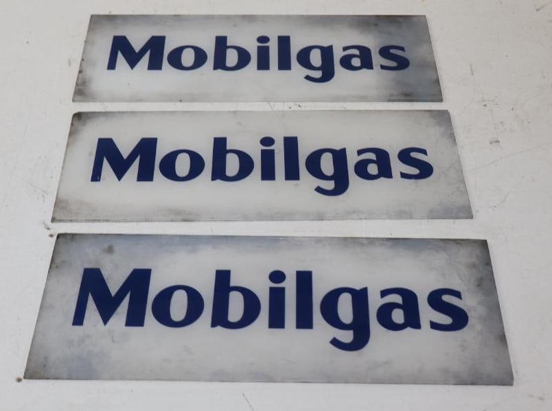 Group of 3 Mobilgas Gas Pump Ad Glasses: 13" x 5" each